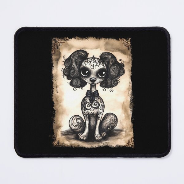 Item preview, Gothic Curly-Haired Dog with Bow – Elegant Creepy Cute Illustration designed and sold by Spaabus.