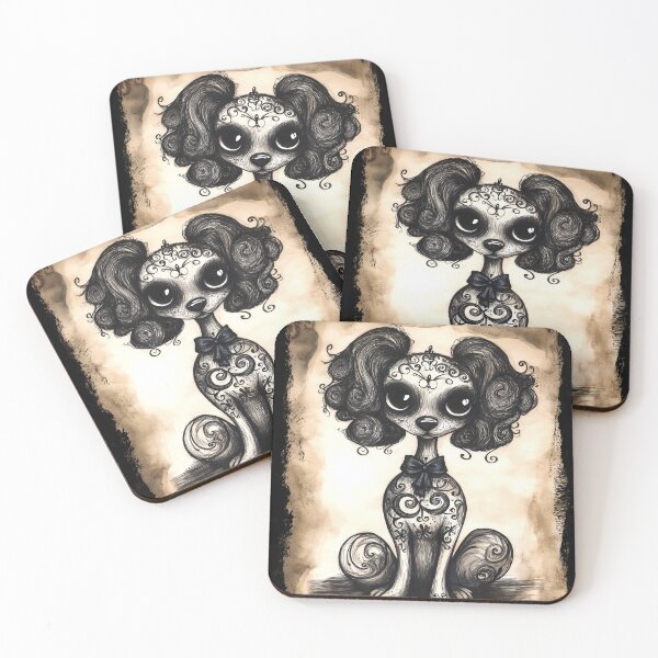 Item preview, Gothic Curly-Haired Dog with Bow – Elegant Creepy Cute Illustration designed and sold by Spaabus.