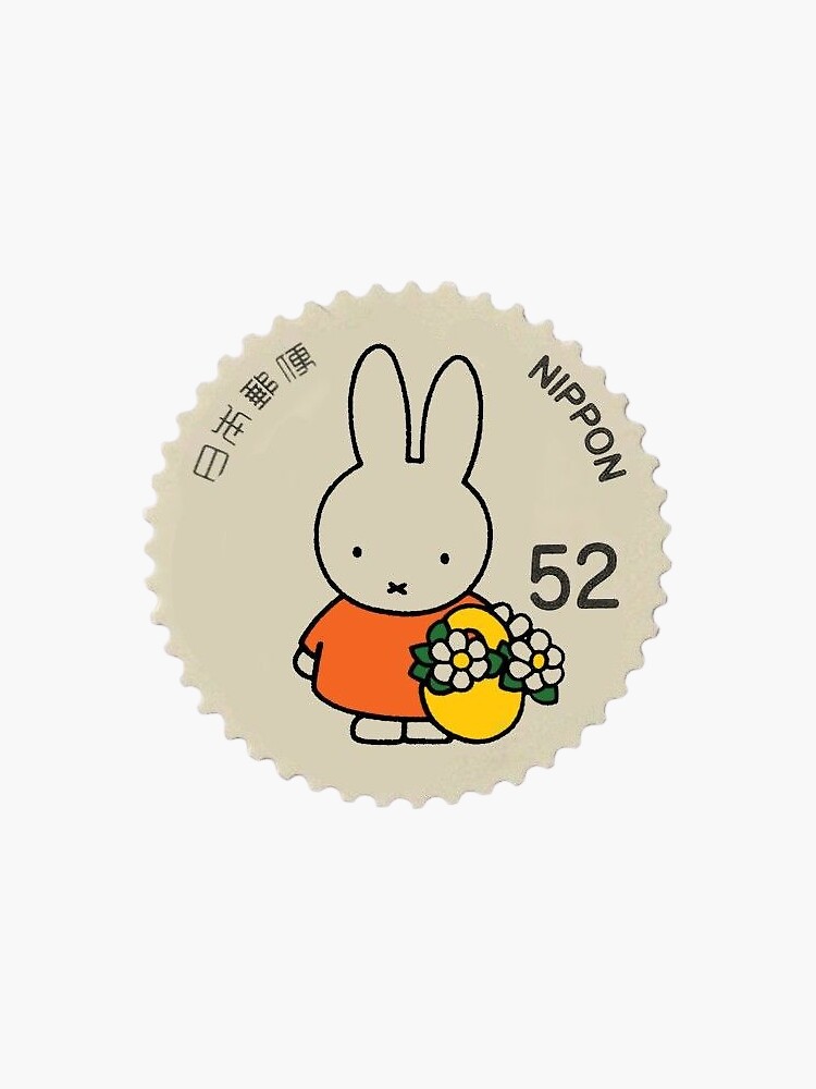 Thumbnail 3 of 3, Sticker, Kawaii Miffy / Nijntje Bunny with Flowers – Vintage Japanese Stamp Aesthetic designed and sold by pandasinspace.