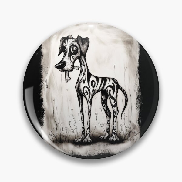 Item preview, Gothic Whimsy Dog with Bone – Surreal Big-Eyed Canine Art designed and sold by Spaabus.