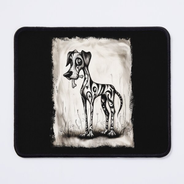 Item preview, Gothic Whimsy Dog with Bone – Surreal Big-Eyed Canine Art designed and sold by Spaabus.