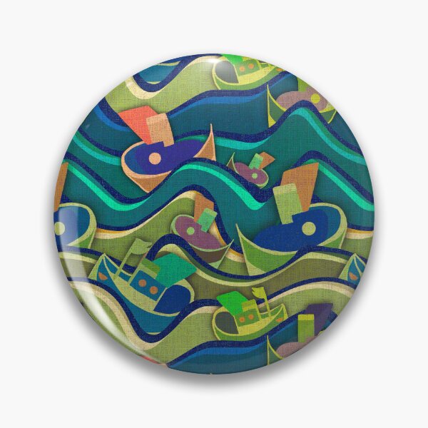 Item preview, Art deco boats in wavy oceans designed and sold by sueshormanart.