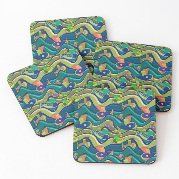 Item preview, Art deco boats in wavy oceans designed and sold by sueshorman.