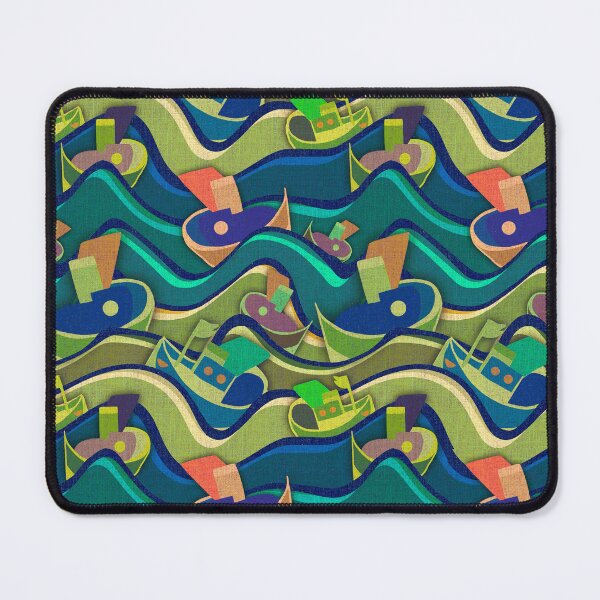 Item preview, Art deco boats in wavy oceans designed and sold by sueshormanart.