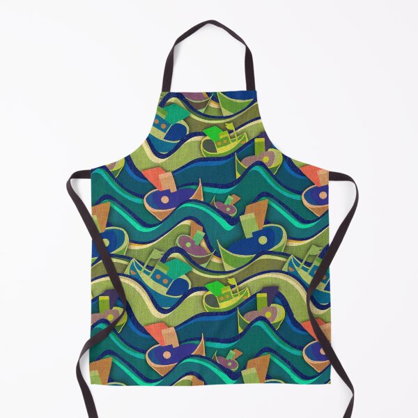 Item preview, Art deco boats in wavy oceans designed and sold by sueshormanart.