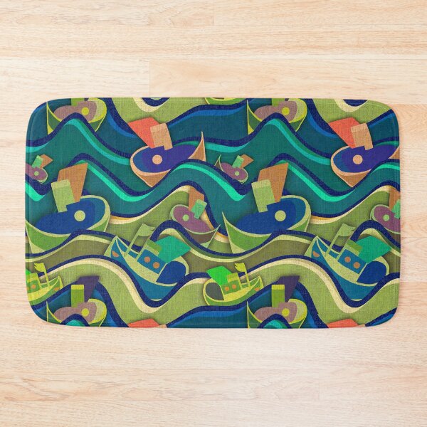 Item preview, Art deco boats in wavy oceans designed and sold by sueshormanart.