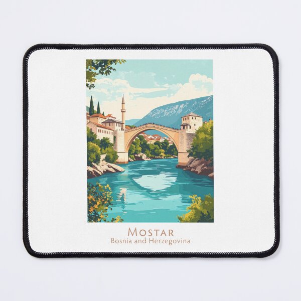 Item preview, Mostar Bridge – Stari Most in Bosnia and Herzegovina | Vintage Retro Travel Poster Art designed and sold by pod24.