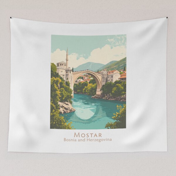 Item preview, Stari Most – Mostar Retro Vintage Poster Art | Bosnia & Herzegovina Illustration designed and sold by pod24.