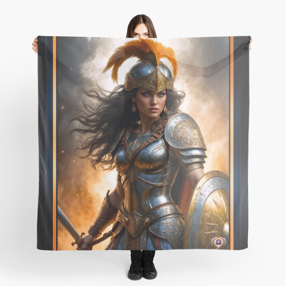 A Warriors Portrait Of Aurelia Valeriana In The Face Of Battle Fascinating AI Concept Art by Xzendor7 Decorative Art Print Ladies Scarf