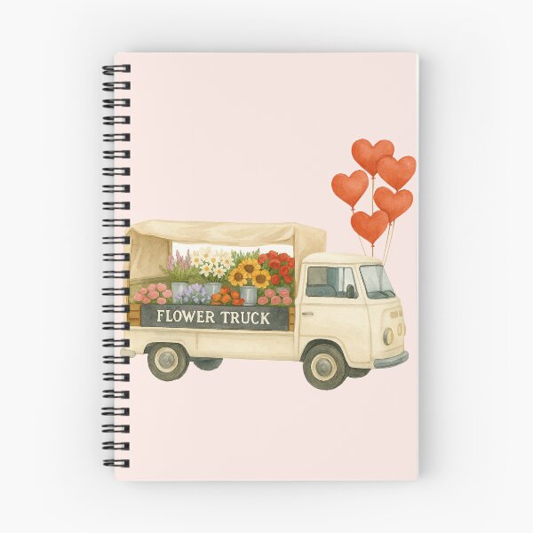 Artikelvorschau, Vintage Blumentruck mit Luftballons – Romantische Aquarellillustration entworfen und verkauft von Patternicity.