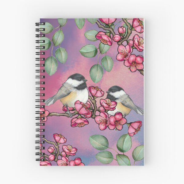 Item preview, Chickadee Birds and Pink Plum Blossoms and Eucalyptus Leaves designed and sold by JoyfulWhimsy.