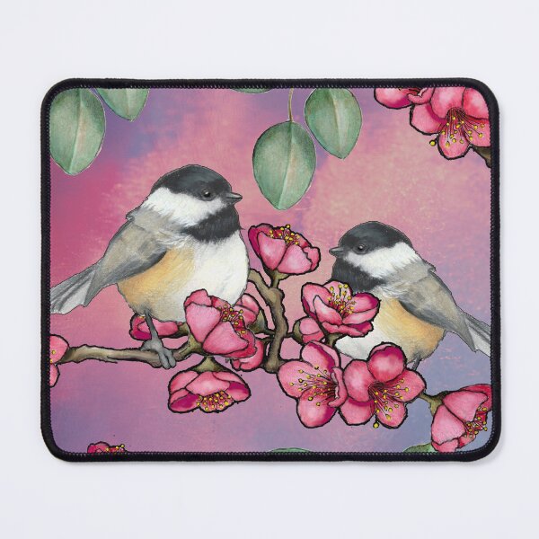 Item preview, Chickadee Birds and Pink Plum Blossoms and Eucalyptus Leaves designed and sold by JoyfulWhimsy.
