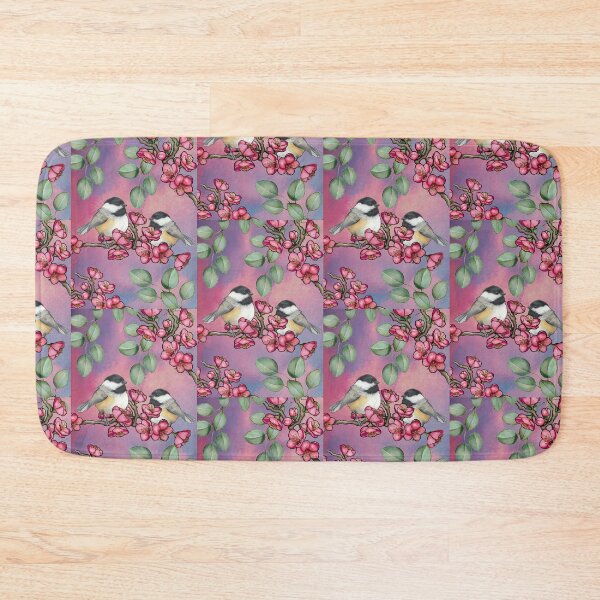Item preview, Chickadee Birds and Pink Plum Blossoms and Eucalyptus Leaves designed and sold by JoyfulWhimsy.