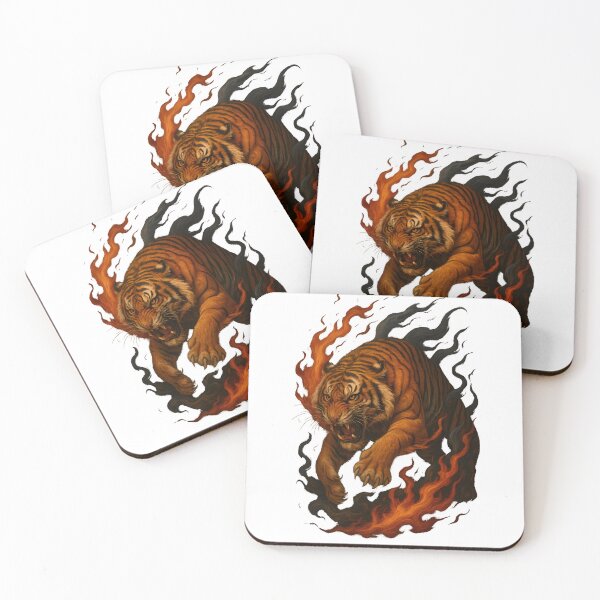 Item preview, Fierce Asian Tiger Surrounded by Flames and Wind – Intense 3D Power designed and sold by WolfPixelRo.