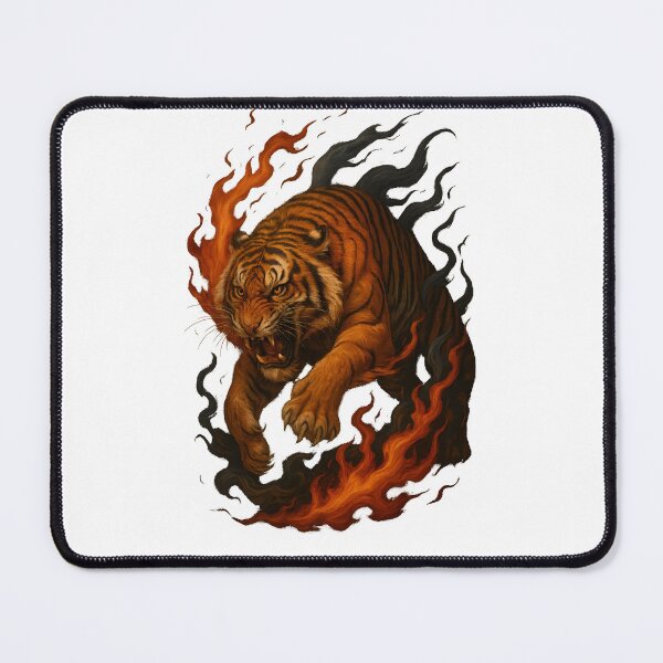 Item preview, Fierce Asian Tiger Surrounded by Flames and Wind – Intense 3D Power designed and sold by WolfPixelRo.