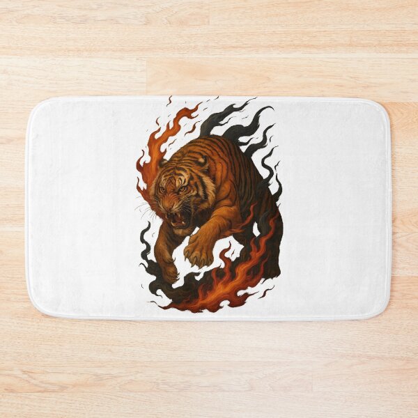 Item preview, Fierce Asian Tiger Surrounded by Flames and Wind – Intense 3D Power designed and sold by WolfPixelRo.