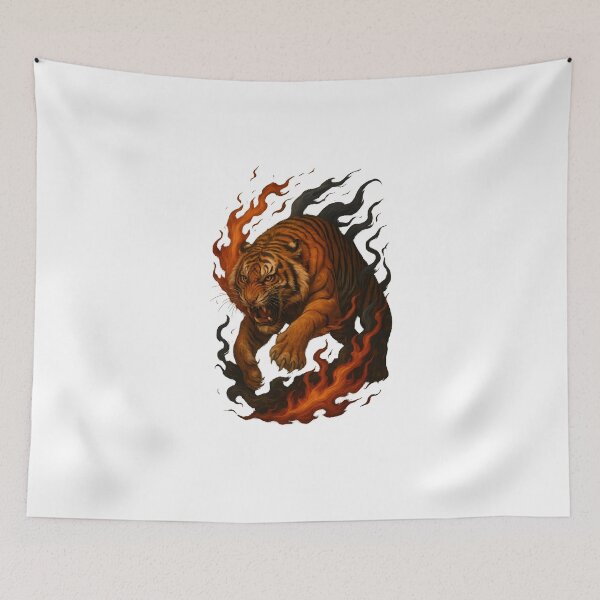 Item preview, Fierce Asian Tiger Surrounded by Flames and Wind – Intense 3D Power designed and sold by WolfPixelRo.