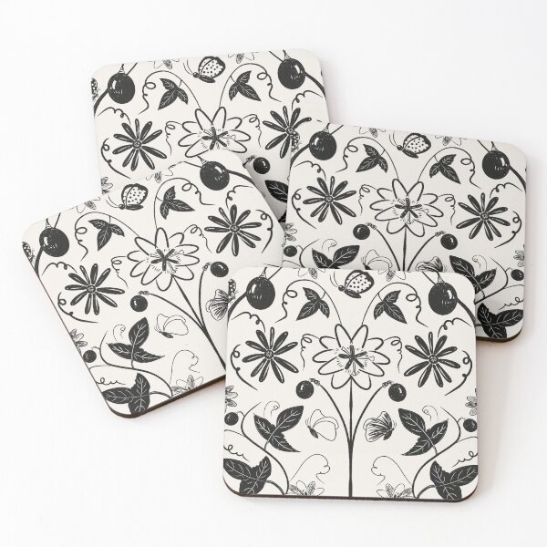 Aperçu de l'œuvre Maracujá - Motif tropical sans couture avec fruits, fleurs, papillons, noir et blanc créée et vendue par Mr. Reis Design.