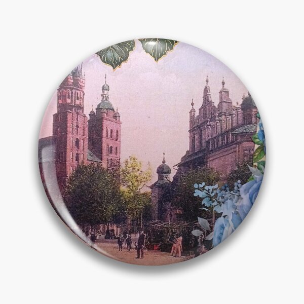 Item preview, Old Kraków Skyline – Vintage City Collage with Blue Roses & Feather designed and sold by Koh..