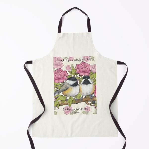 Item preview, Bible Verse Cast All Your Cares on Him with Chickadees and Pink ROSES designed and sold by JoyfulWhimsy.