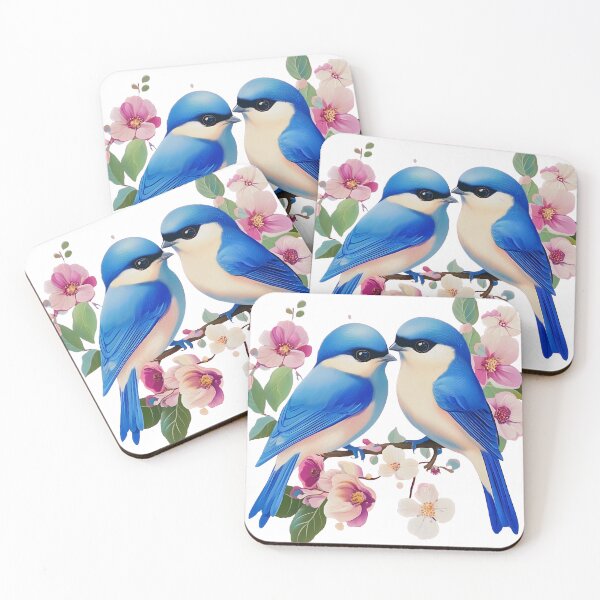 Item preview, Two Bluebirds with Cherry Blossoms. designed and sold by MirraStore.