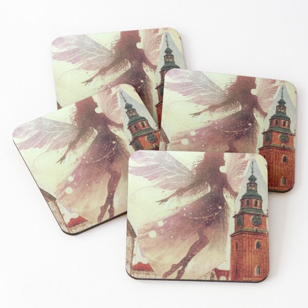 Item preview, Purple Winged Elf over Gothic Clock Tower – Fantasy Collage designed and sold by Koh..