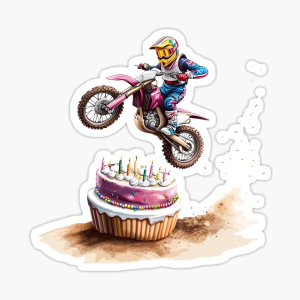 Aperçu de l'œuvre Gâteau d'anniversaire : Célébration du motocross créée et vendue par MotoBites.