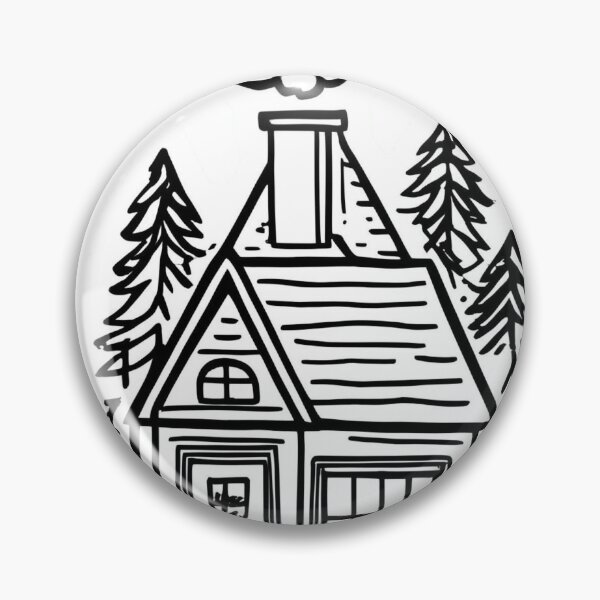 Item preview, Cozy Cabin in the Woods – Black and White Hand-Drawn Line Art designed and sold by echowood26.