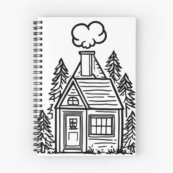 Item preview, Cozy Cabin in the Woods – Black and White Hand-Drawn Line Art designed and sold by echowood26.