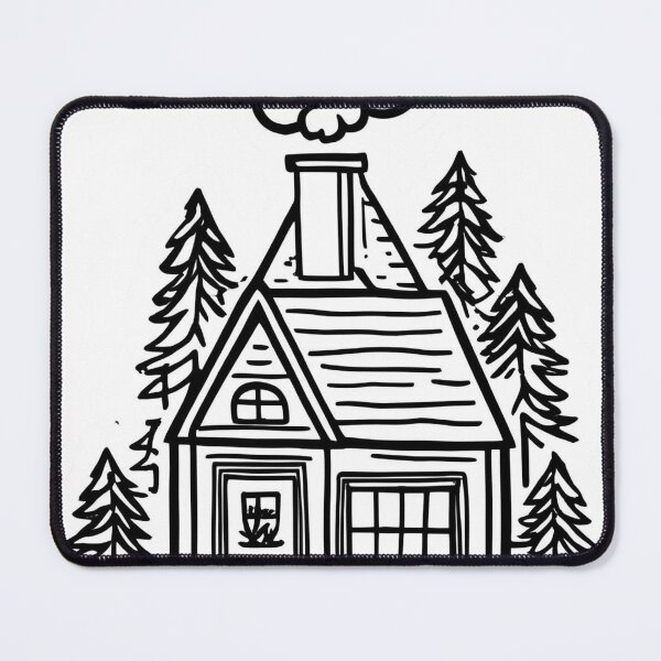 Item preview, Cozy Cabin in the Woods – Black and White Hand-Drawn Line Art designed and sold by echowood26.