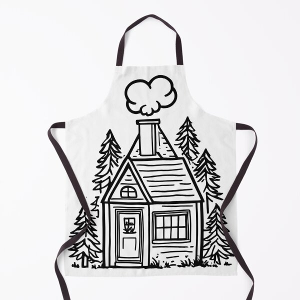 Item preview, Cozy Cabin in the Woods – Black and White Hand-Drawn Line Art designed and sold by echowood26.