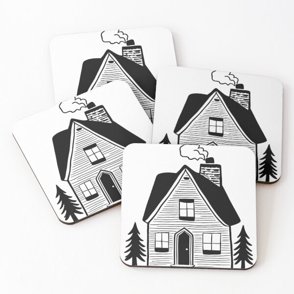 Item preview, Rustic Forest Cabin – Minimalist Black and White Line Art Illustration designed and sold by echowood26.