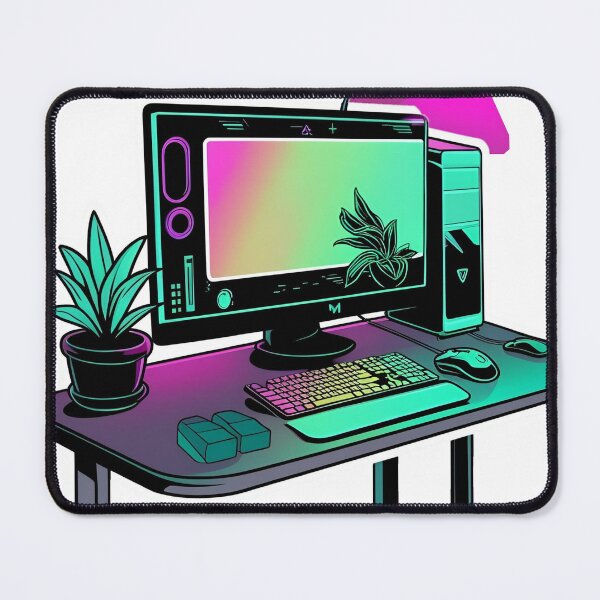 Item preview, Neon Gaming Setup – Glowing Line Art of Computer and Console Desk designed and sold by echowood26.