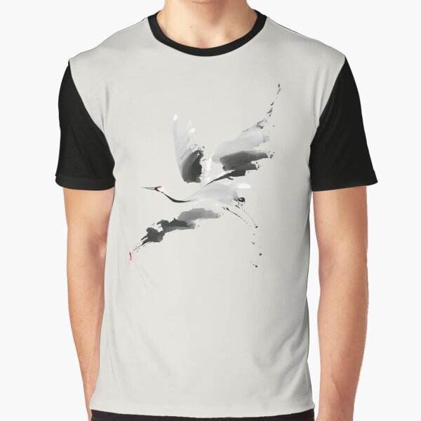 Aperçu de l'œuvre Grue Minimaliste à l’Encre – Art Sumi-e Transparent créée et vendue par Kawaii Drops .