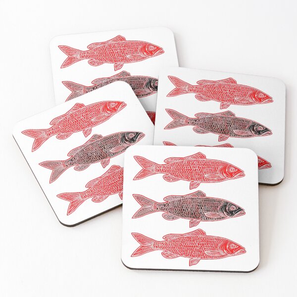 Item preview, Three Red Line-art Fishes 1 designed and sold by SparroCreative.