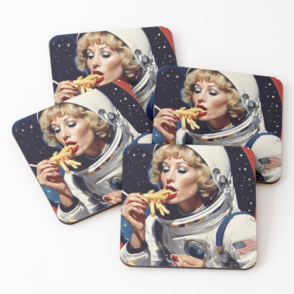Item preview, Female Astronaut Eats French Fries 1970s Pop Aesthetic 21 designed and sold by NickWhittleArt.