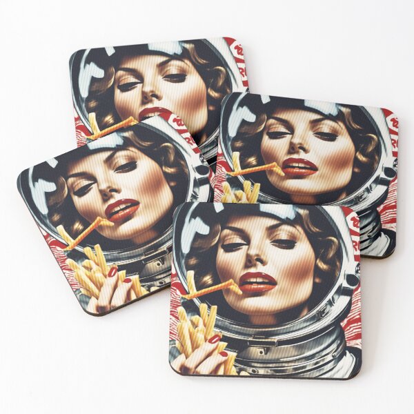 Item preview, Female Astronaut Eats French Fries 1970s Pop Aesthetic 22 designed and sold by NickWhittleArt.
