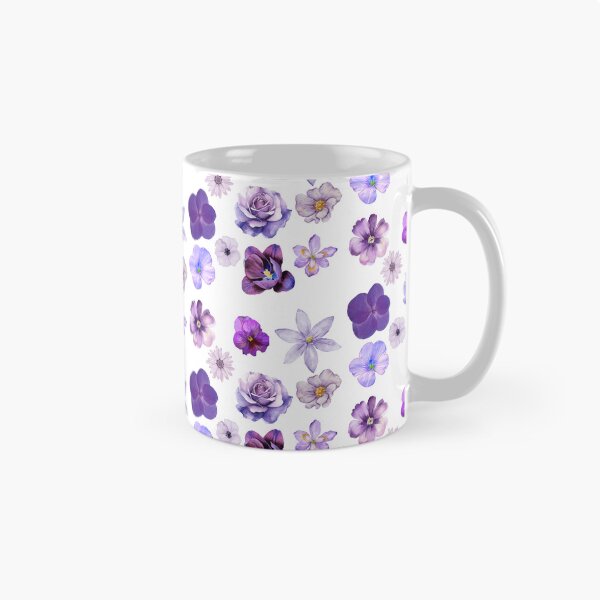 Item preview, purple flower pattern mug designed and sold by LivsPlantHouse.
