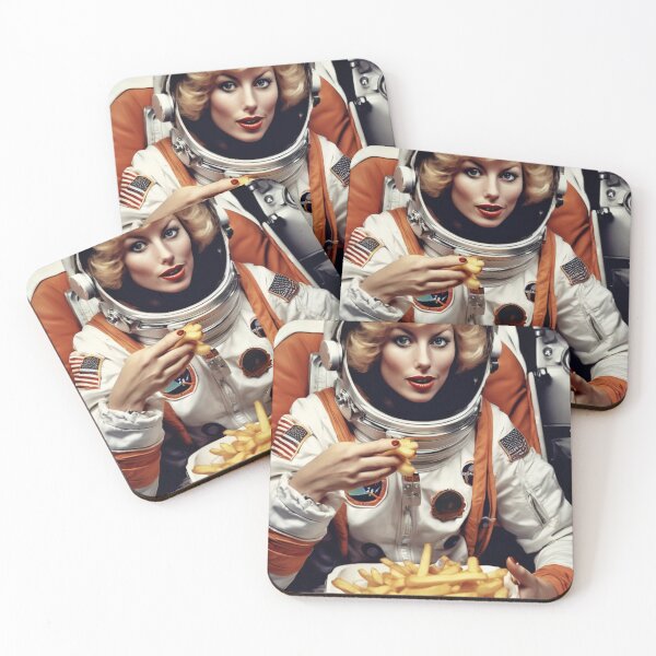 Item preview, Female Astronaut Eats French Fries 1970s Glam Aesthetic 23 designed and sold by NickWhittleArt.