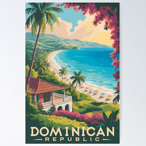 Item preview, Dominican Republic Beach Illustration Travel Art Vintage designed and sold by KrisSidDesigns.