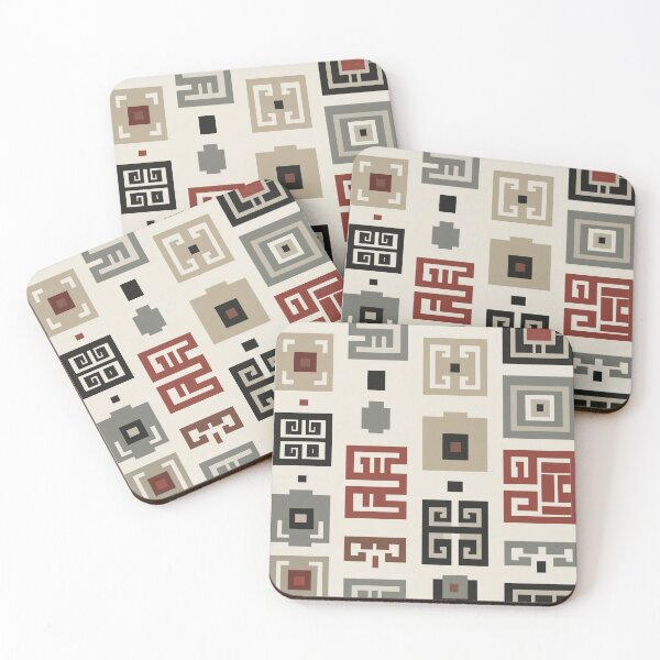 Item preview, Stepped Stone Grecas in Cochineal and Obsidian designed and sold by Moisky Patterns.