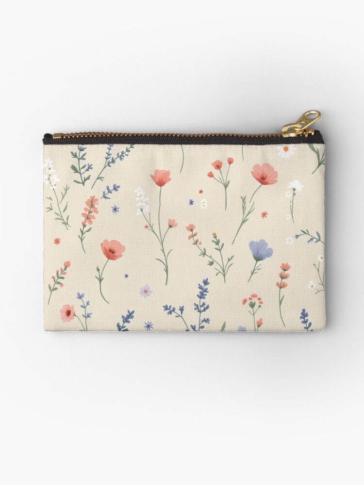 Thumbnail 1 von 4, Täschchen, Nahtloses Muster „Wildblumenwiese“ – Handgezeichnetes botanisches Design auf sanftem Beige designt und verkauft von zooin999.