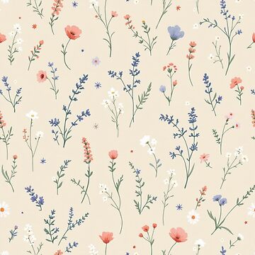 Vorschaubild zum Design Nahtloses Muster „Wildblumenwiese“ – Handgezeichnetes botanisches Design auf sanftem Beige von Sunstone Print