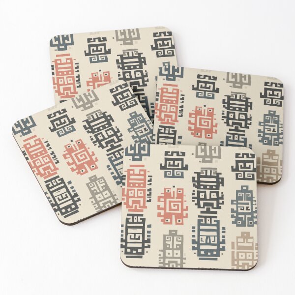 Item preview, Totemic Greca Columns in Cochineal and Obsidian designed and sold by Moisky Patterns.