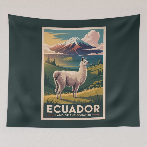 Item preview, Ecuador Llama Illustration Travel Art Vintage designed and sold by KrisSidDesigns.