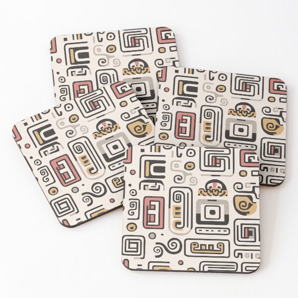 Item preview, Glyphic Spiral Grecas in Cochineal and Obsidian designed and sold by Moisky Patterns.