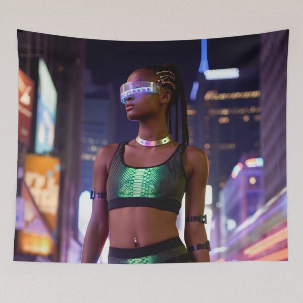 Item preview, Neon Pulse: Cyberpunk Femme in Snakeskin Glow designed and sold by ArtiQreate.