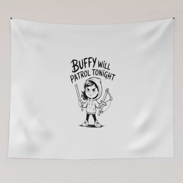 Item preview, Buffy Will Patrol Tonight – Cute Hand-Drawn Slayer Cartoon Design designed and sold by FeiernLeba.