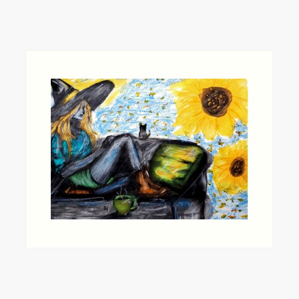 Witch and sunflowers Art Print