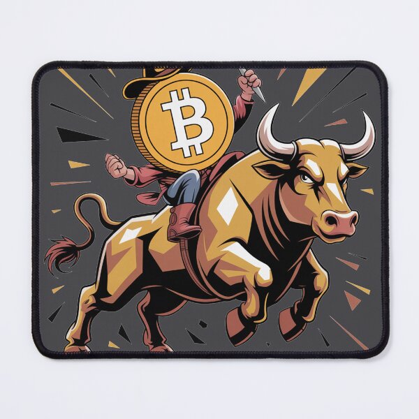 Item preview, Divertida caricatura de Bitcoin con un toro montando criptomonedas designed and sold by Nature's Fancy.